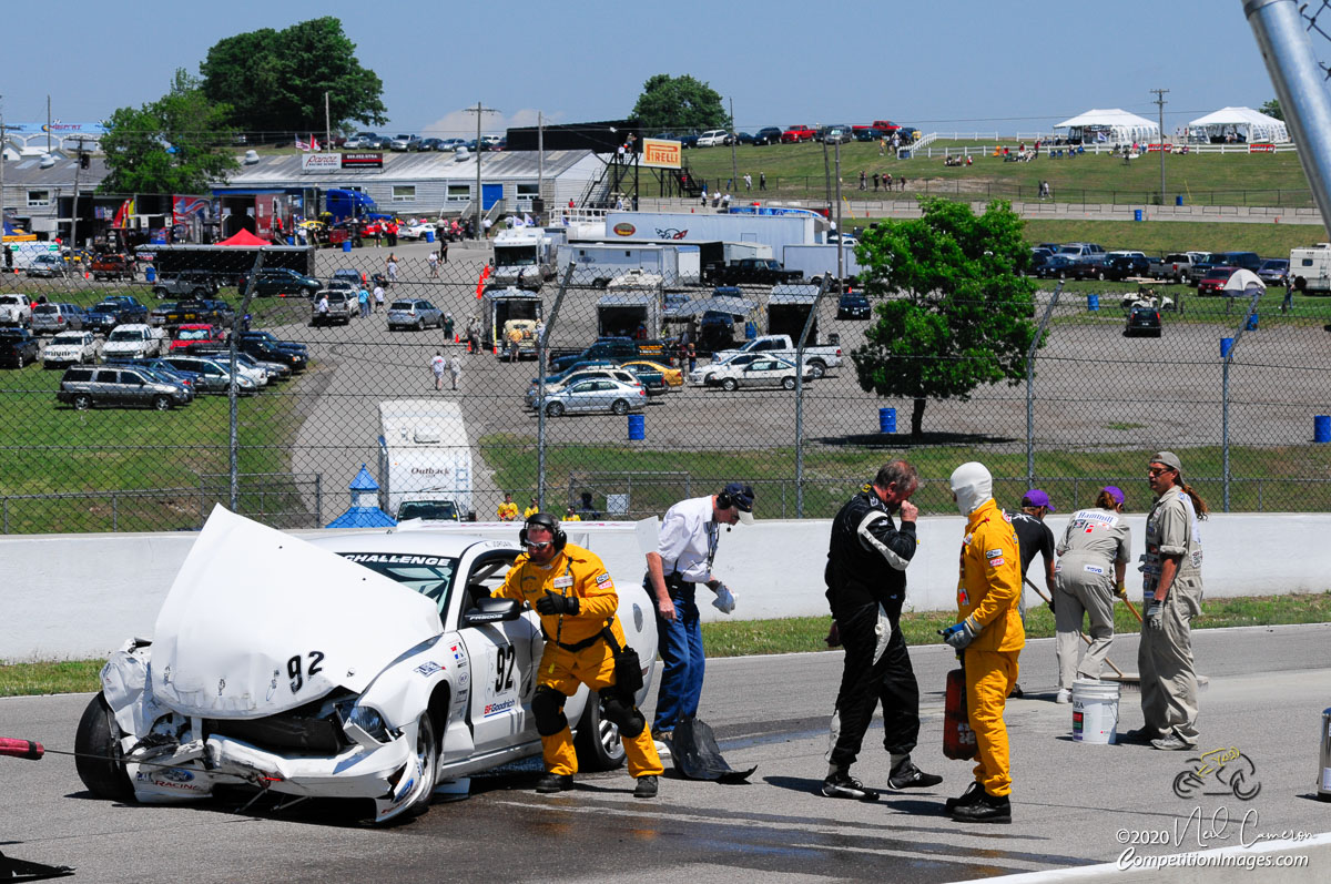 Aftermath of a crash in the Mustang Challenge, Mosport, 2008