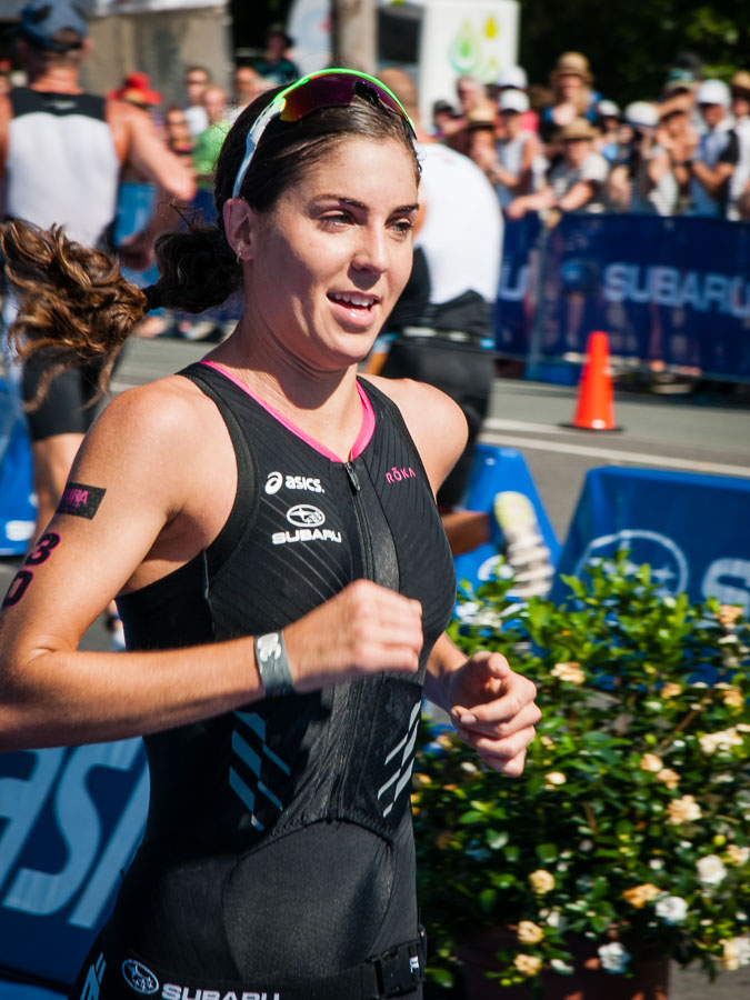 Elite women winner approaches the finish line, Noosa Triathlon 2016